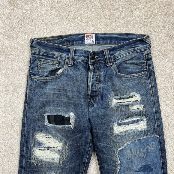 PRPS Made in Japan Distressed Medium Wash Patch Jeans Blue Size 30x31 - Picture 2 of 8